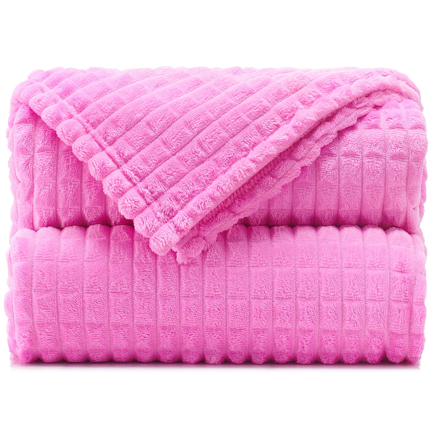 Soft Pink Waffle Throw Blanket 50x60 Inches - Lightweight Flannel Fleece Blanket for Bed, Sofa & Couch - Cozy Home Decor for Living Room, Bedroom & Office - Perfect Gift for Women & Men