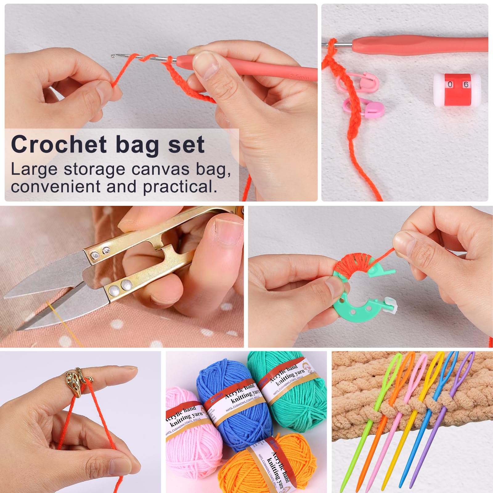 XSEINO Complete Crochet Kit for Beginners with 12 Rolls x50Yard Acrylic Yarn, 12 Hooks & Accessories - Includes Step-by-Step Video Tutorials & Storage Bag | Perfect for DIY Crafts, Home Decor & Gift Making