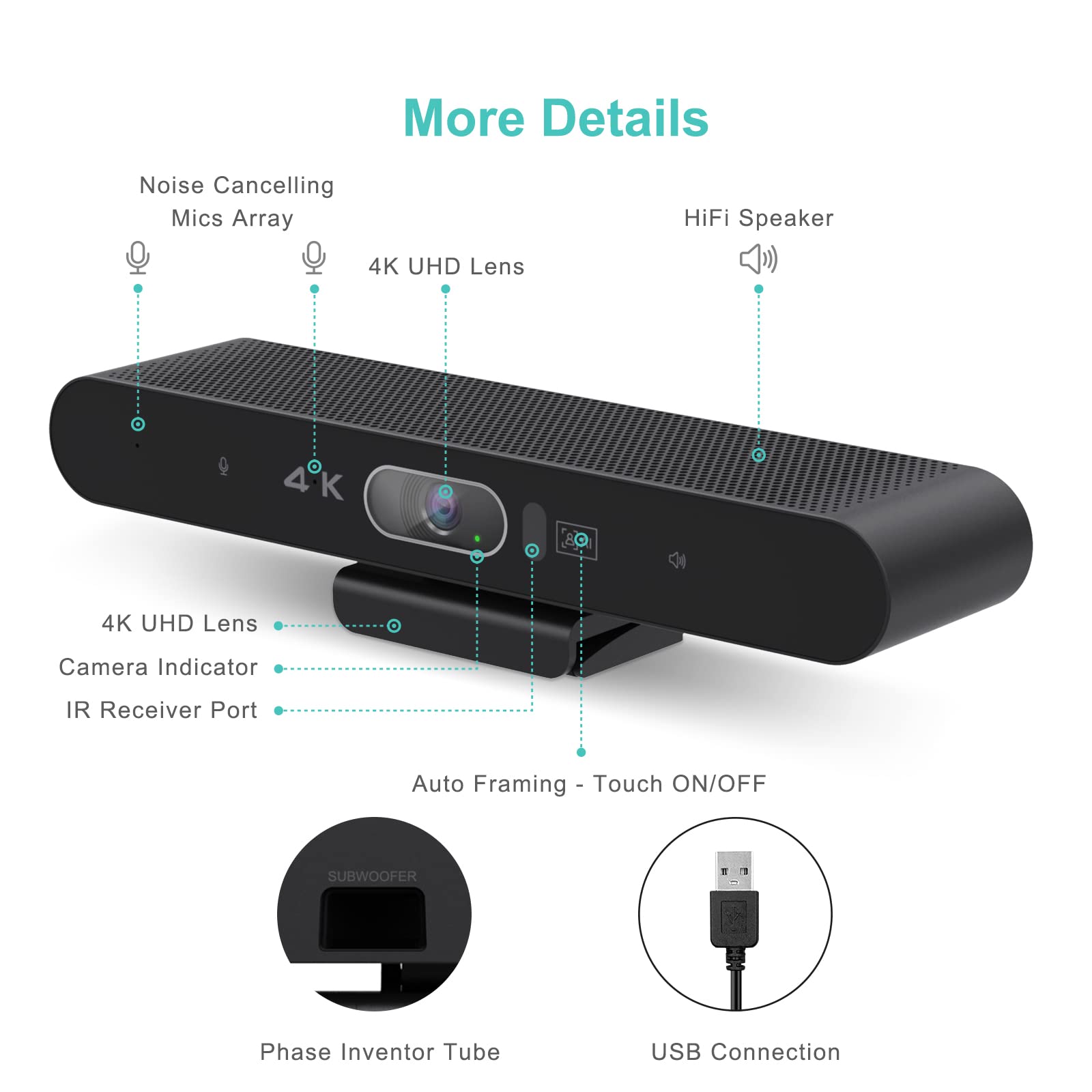 4K Pro Audio Video Conference Webcam with Remote Control - AI-Powered HD Camera with Built-in Mic & Speaker for PC, Laptop, Monitor (Windows Compatible) - Perfect for Zoom, Teams, Skype Meetings, Remote Work & Online Classes