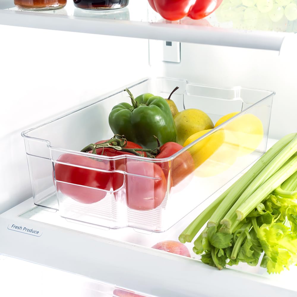 Extra Large Plastic Stackable Storage Bins with Handles for Refrigerator, Freezer & Pantry Organization - Clear Kitchen Organizer Containers for Food Storage & Home Organization