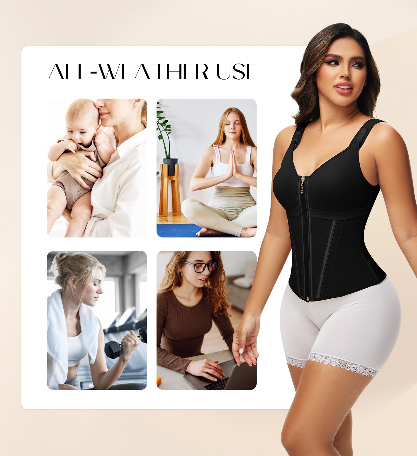 SHAPSHE Women's Waist Trainer Corset - Tummy Control Body Shaper for Postpartum, Workout & Gym - Adjustable Zipper & Hooks - Perfect for Weight Loss, Shapewear & Fitness Training