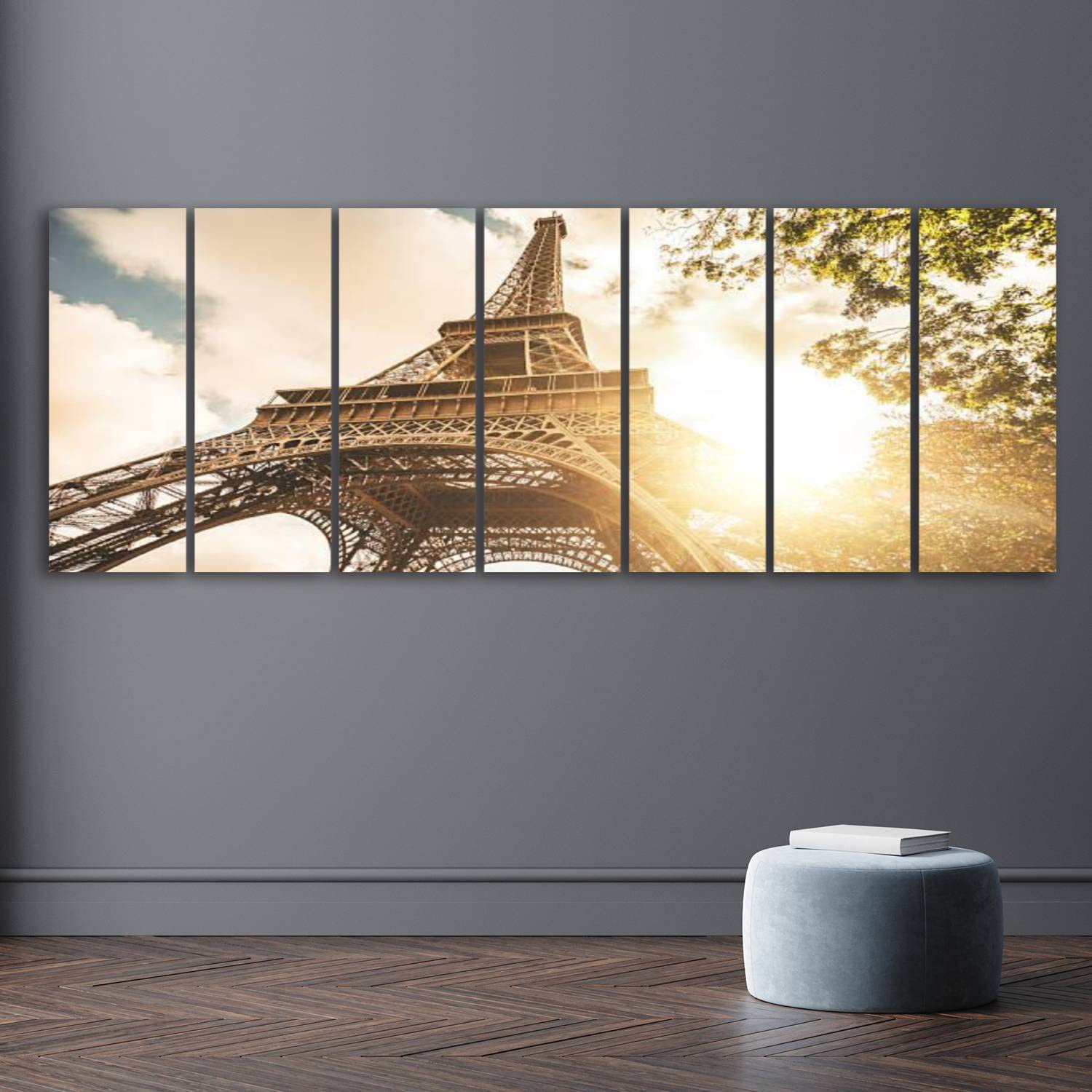 IGOONE 7-Panel Canvas Wall Art - Eiffel Tower Sunset Painting, Modern Framed Poster Ready to Hang for Living Room, Bedroom & Office Decor | Perfect Gift for Home Interior Design