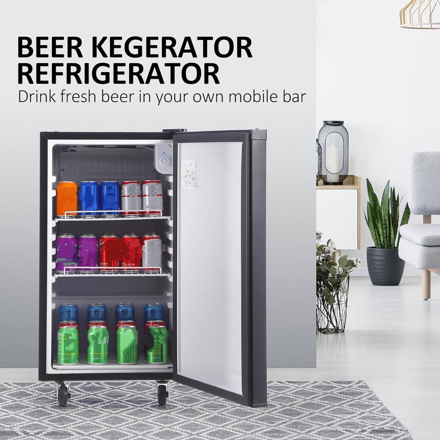 Commercial Kegerator with Single Faucet - Full Size Stainless Steel Keg Refrigerator for Beer Dispensing | Includes Drip Tray, Shelves & Rail | Perfect for Home Bars, Parties & Restaurants (Black)