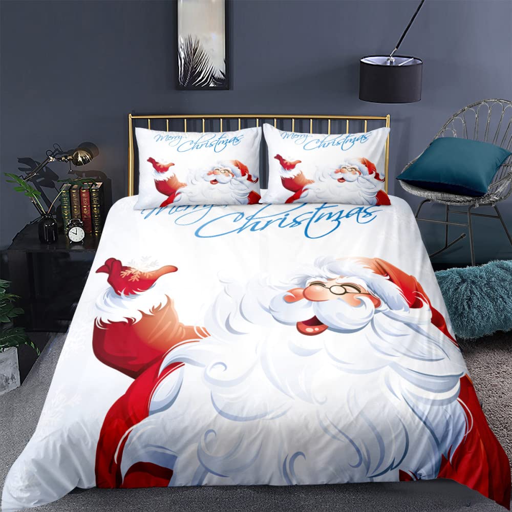 3D Printed Santa Claus Christmas Duvet Cover Set - Queen Size Holiday Bedding for Kids, Girls & Boys | Soft Quilted Comforter Cover in White (200x229cm) | Perfect for Festive Bedroom Decor & Winter Holiday Gifts