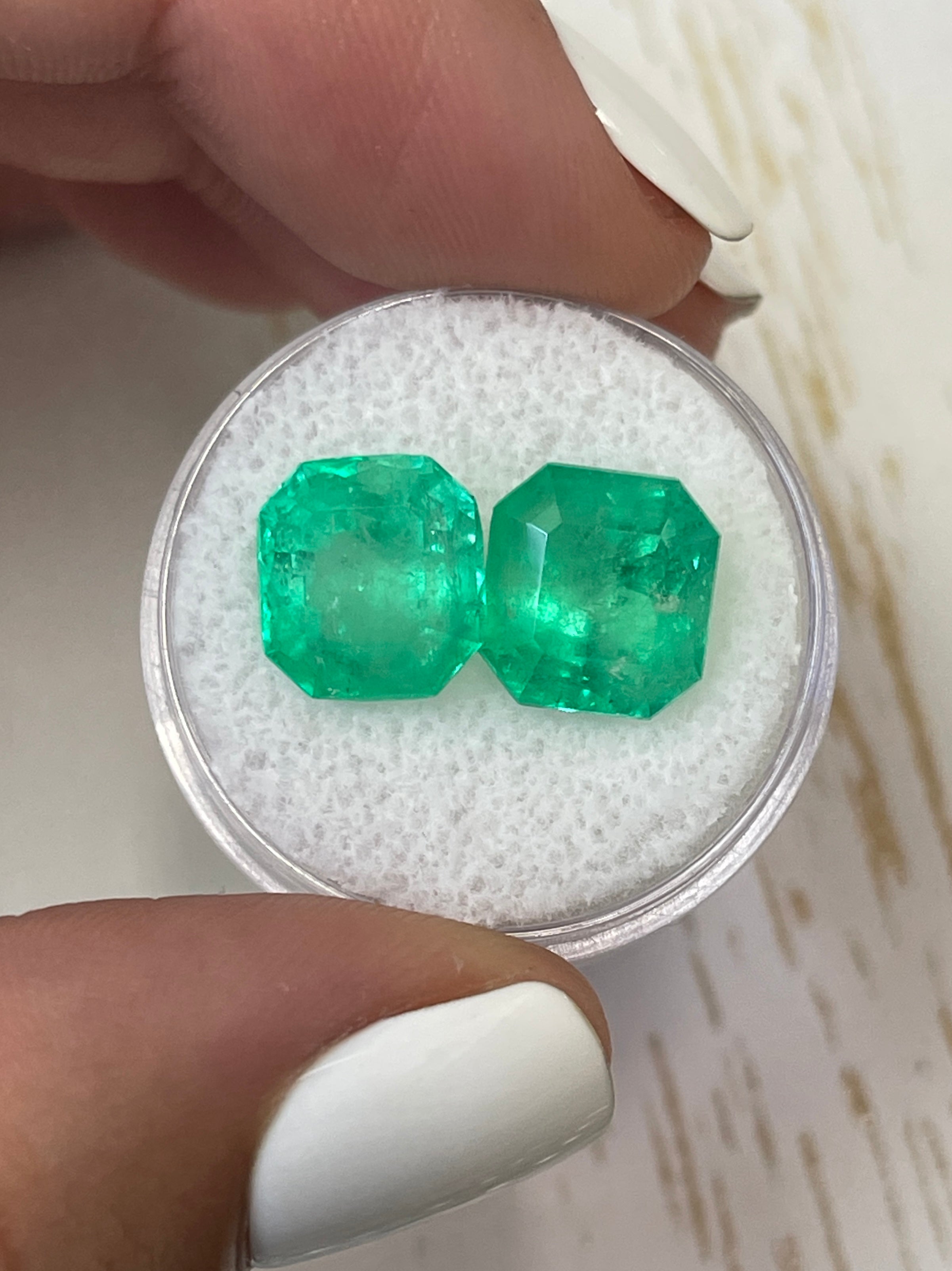10.02tcw Matching Loose Colombian Emeralds - Asscher Cut 10x10mm Large Natural Gemstones for Jewelry Making, Engagement Rings & Luxury Gifts