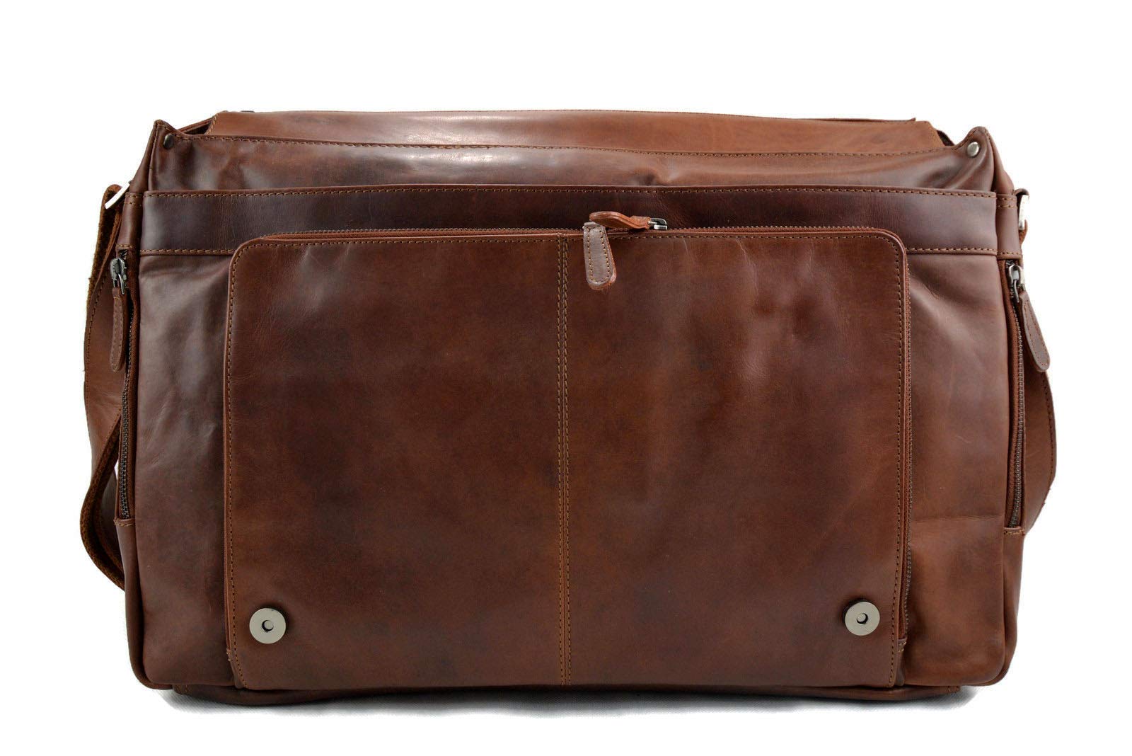 Genuine Italian Leather XXL Shoulder Messenger Bag for iPad & Laptop - Brown Crossbody Satchel for Women & Men - Business Executive Bag, Work, Travel & Daily Commute