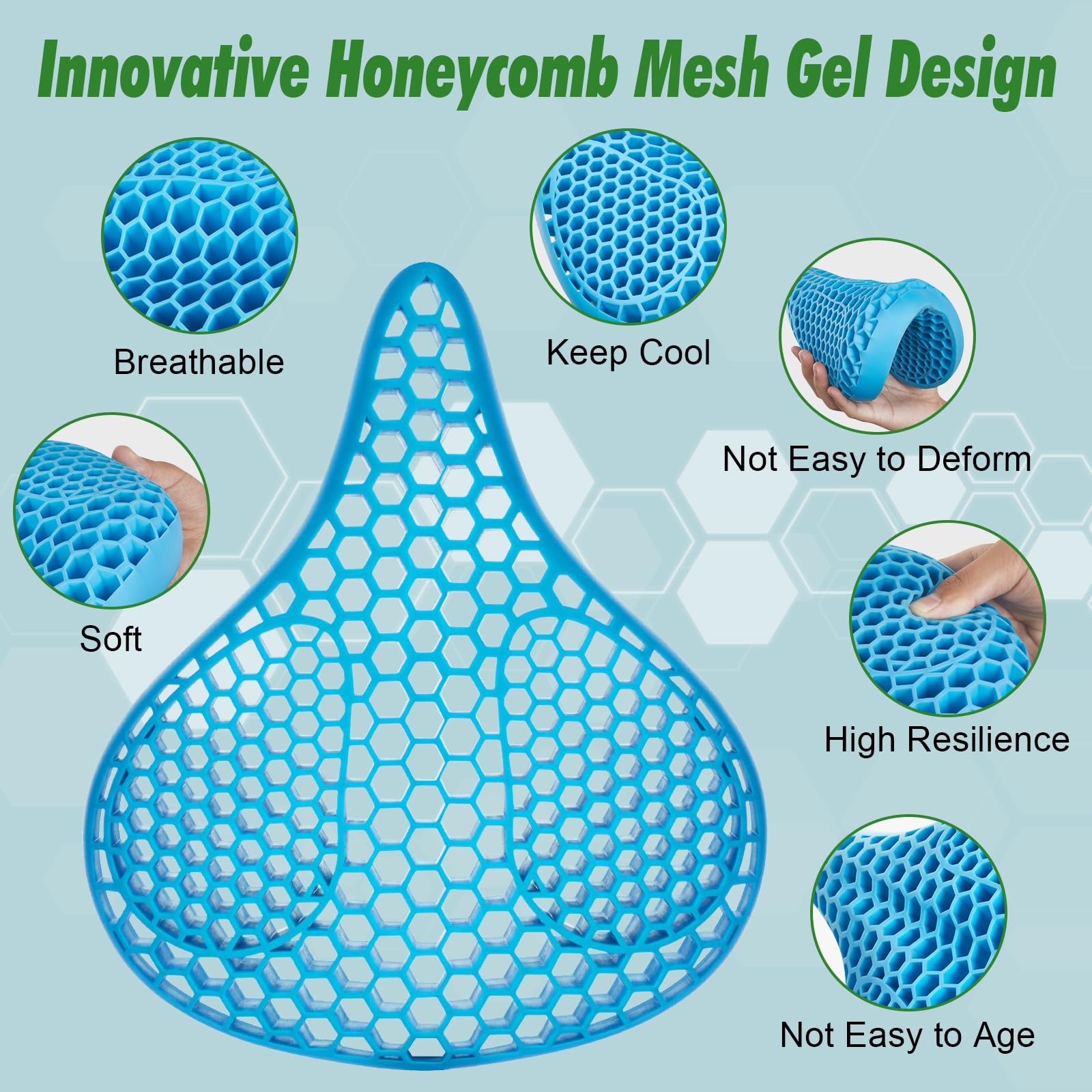 Zacro Wide Bike Seat Cushion - Honeycomb Gel Bicycle Seat Cover for Men & Women, Extra Soft Padding Exercise Bike Saddle for Peloton, Spin Bikes, Stationary & Road Cycling - Perfect for Indoor Workouts, Gym Training & Long Distance Rides