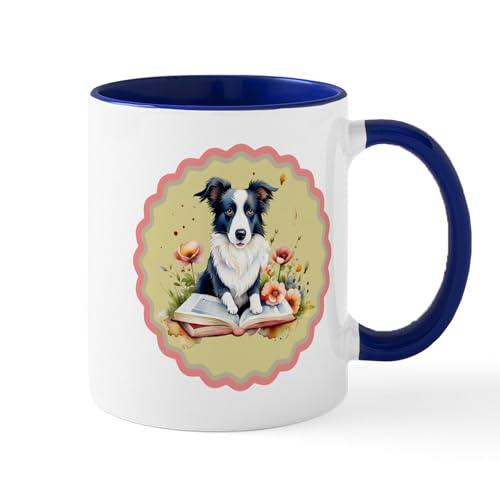 White/Navy Inside - Border Collie Book Lover Mugs