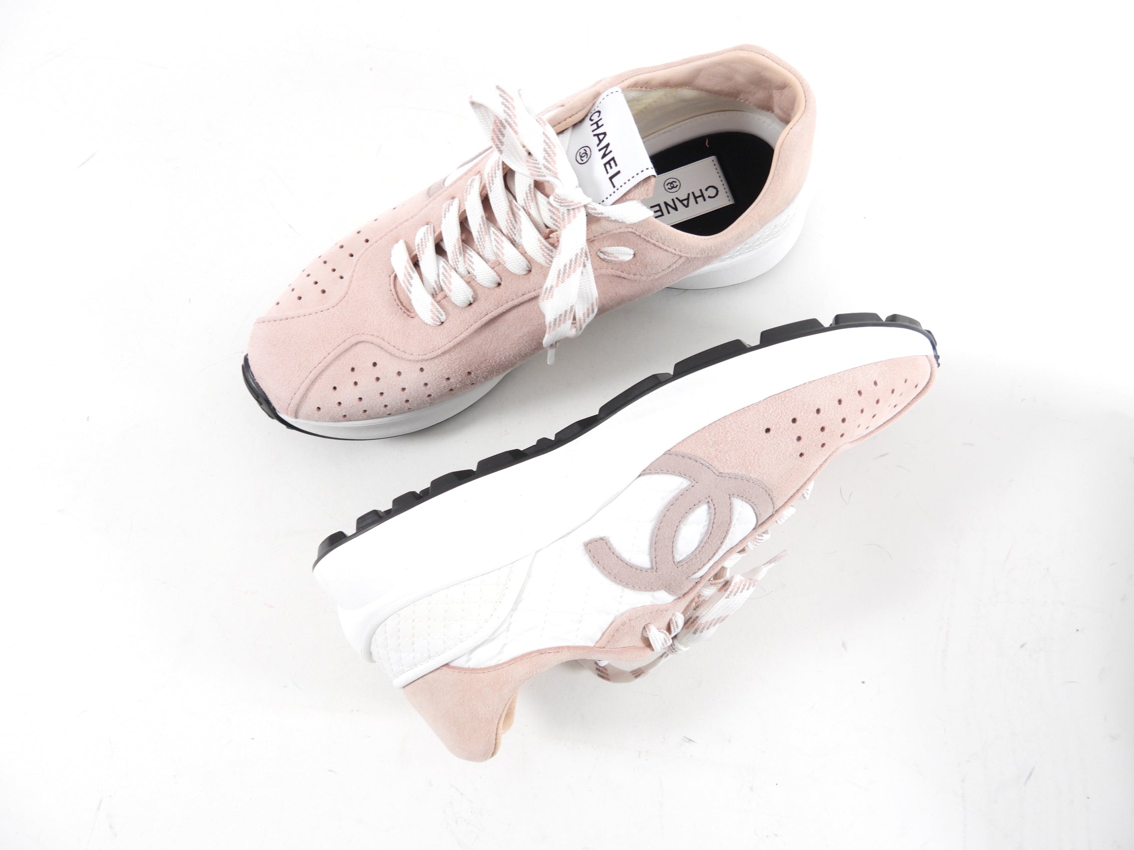 Chanel G39074 Light Pink Suede CC Logo Sneakers for Women - Size 40.5/39.5 - Luxury Casual Shoes for Everyday Wear & Fashion Outfits