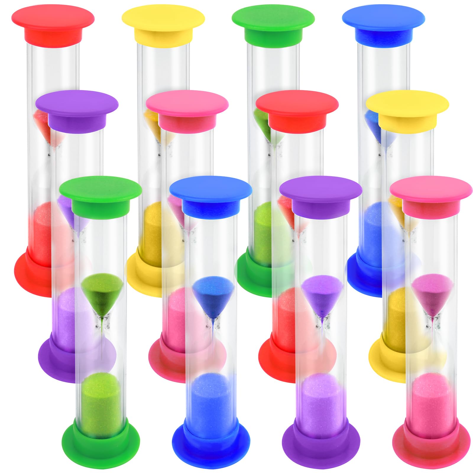 Shindel 12-Piece Sand Timer Set - 2 Minute Plastic Hourglass for Classroom, Kids Toothbrushing Timer, Game Time Management & Productivity Tool