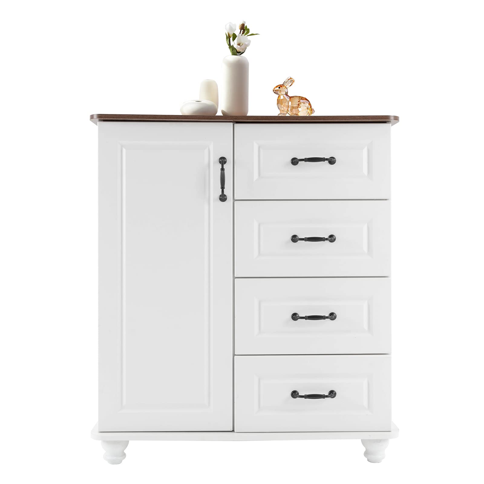 Modern Accent Cabinet with 4 Drawers & Door - Storage Organizer for Living Room, Bedroom, Entryway