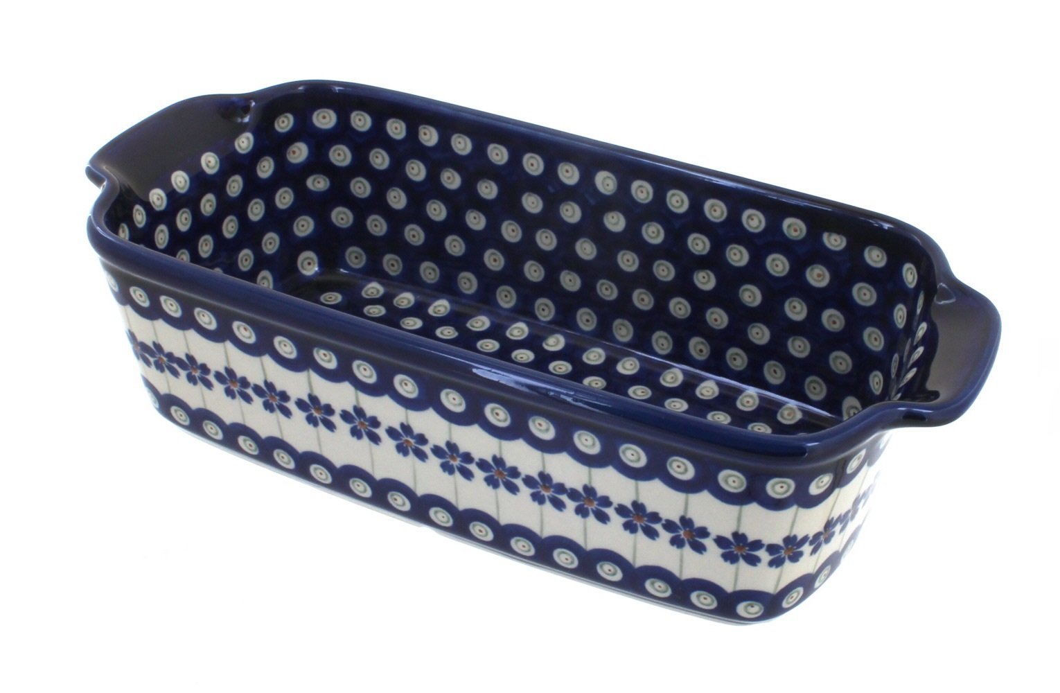 Handmade Blue Rose Polish Pottery Peacock Loaf Baker - Traditional Ceramic Bread Pan for Baking, Serving & Decorating - Perfect for Artisan Bread, Rustic Kitchens & Gift Giving