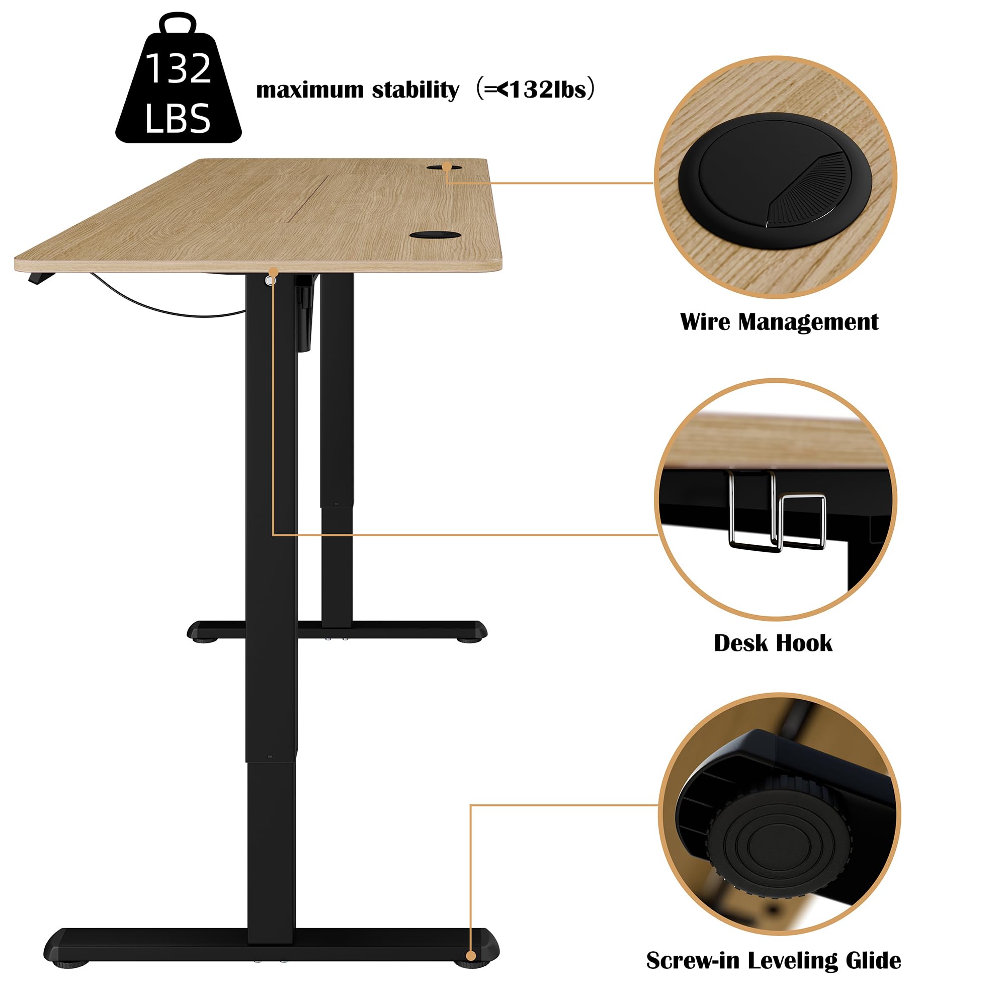 Meilocar Electric Standing Desk - Height Adjustable Sit Stand Computer Desk with Memory Controller, 63