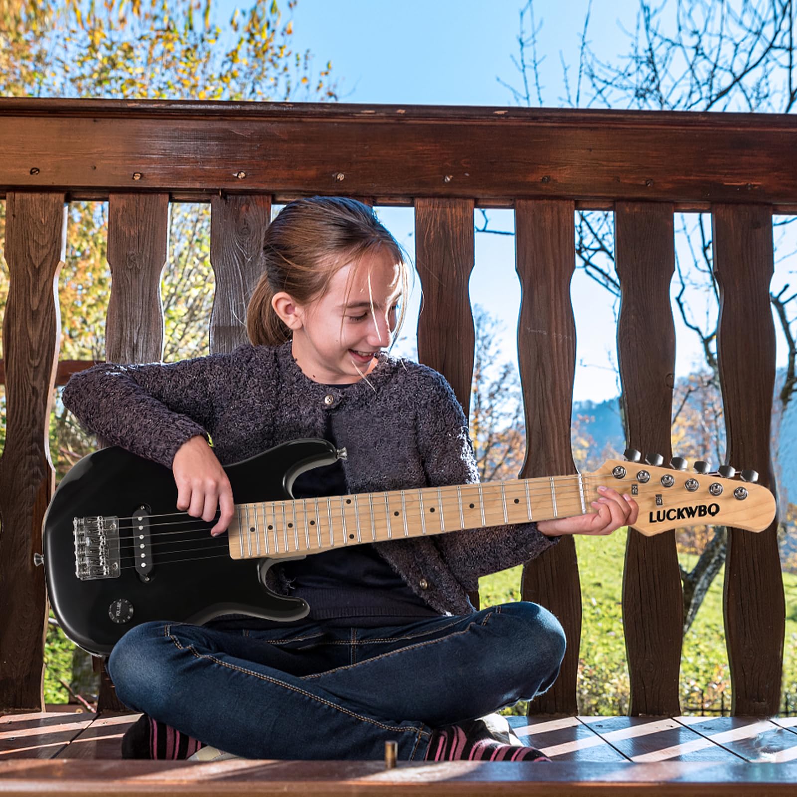 **30 Inch Kids Electric Guitar Beginner Kit - ST Style Mini Electric Guitar for Boys & Girls with 5W Amp, Strap, Gig Bag, Tuner & Picks (Black) - Perfect for Learning, Practice & Home Performances**
