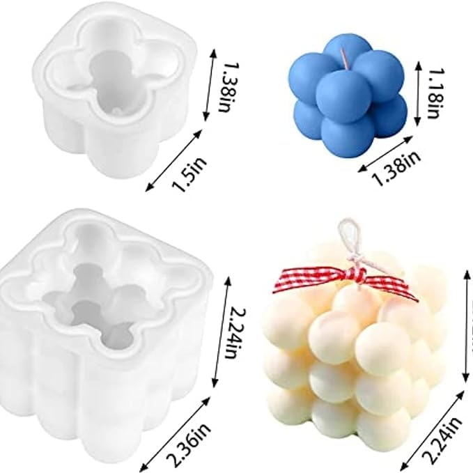 Premium Silicone Candle Molds Set of 4 - 2 Cavity Small & Large Bubble Cube Molds for DIY Candle Making, Baking, Chocolate, Soap & Resin Crafts - Perfect for Home Decor, Wedding Favors, Spa Gifts & Relaxation Therapy