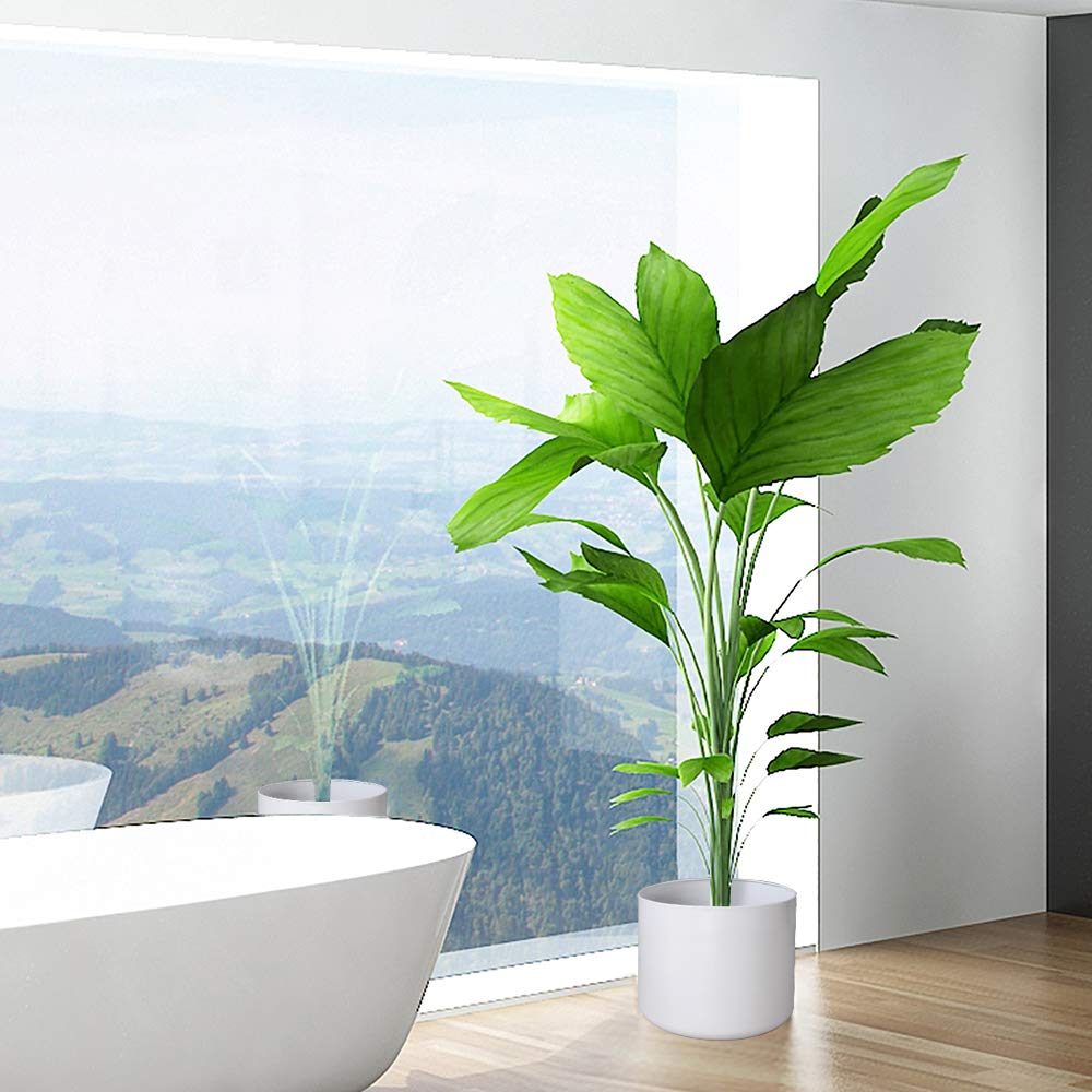 Sinolodo 3-Pack White Floor Standing Planters with Gold Metal Stand - Mid Century Modern Indoor Outdoor Plant Pots for Living Room, Patio, Porch, Garden & Lawn Decor