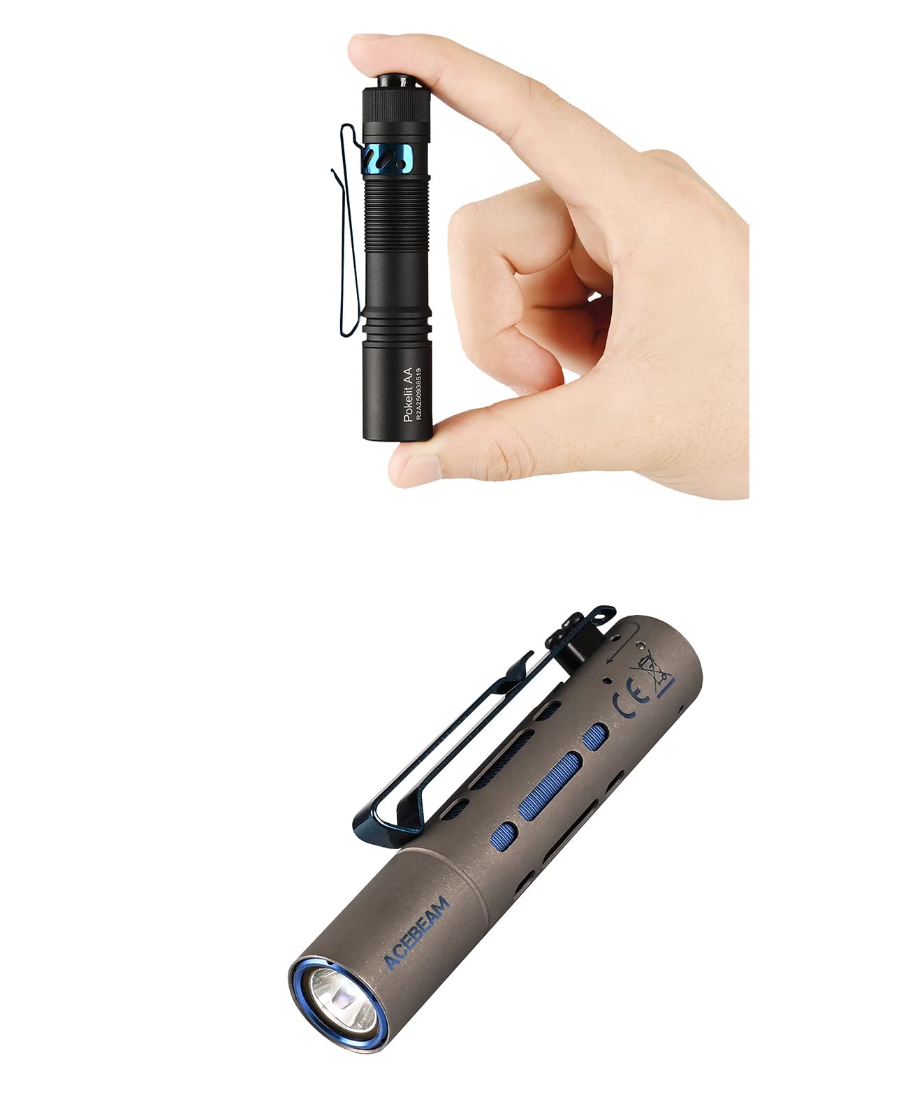 **Acebeam EDC Flashlight Bundle – Rider RX 650 Lumens Rechargeable AA Flashlight & Pokelit AA 550 Lumens Pocket Flashlight – 90+ High CRI LED – Perfect for Camping, Hiking, and Emergency Use**