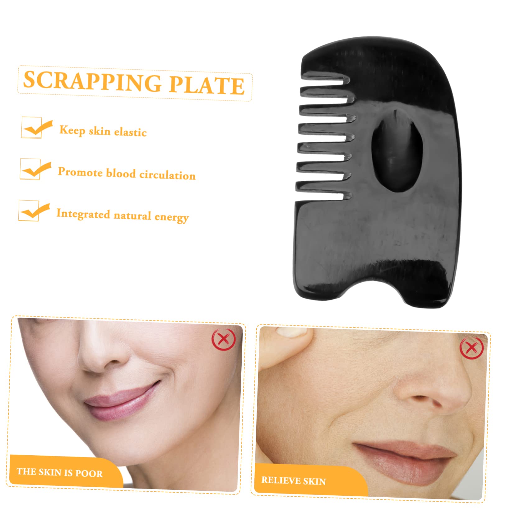 DOITOOL 2 Pack Horn Comb Set - Anti Static Hair Smoothing Comb & Scalp Massage Comb with 6 Teeth, Jade Scraping Board for Women - Perfect for Detangling, Styling & Relaxing at Home or Salon