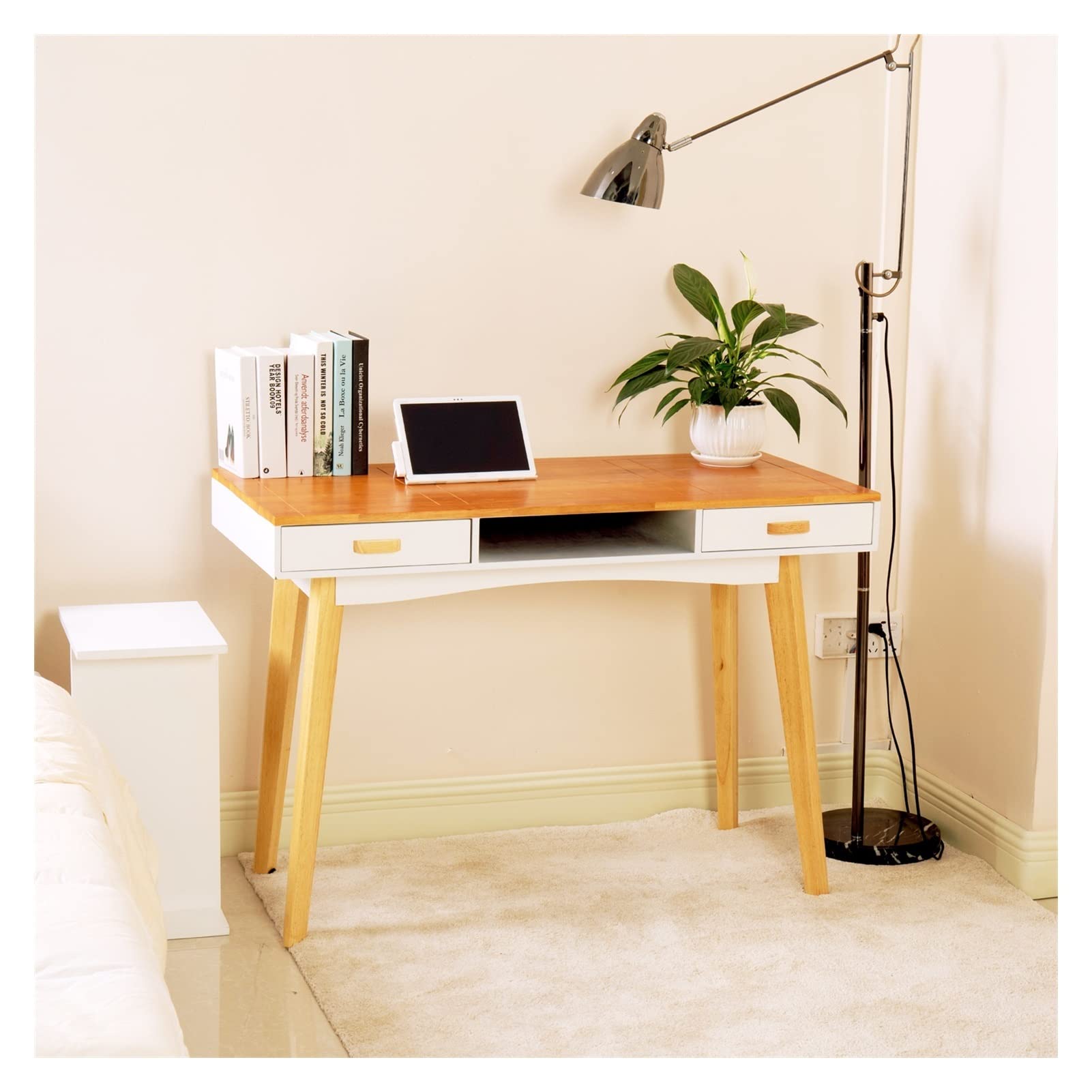 Solid Wood Vanity Table with Mirror - Makeup Dressing Desk, Writing Desk & Computer Table for Bedroom, Home Office & Beauty Station | Natural Wood Finish for Elegant Decor
