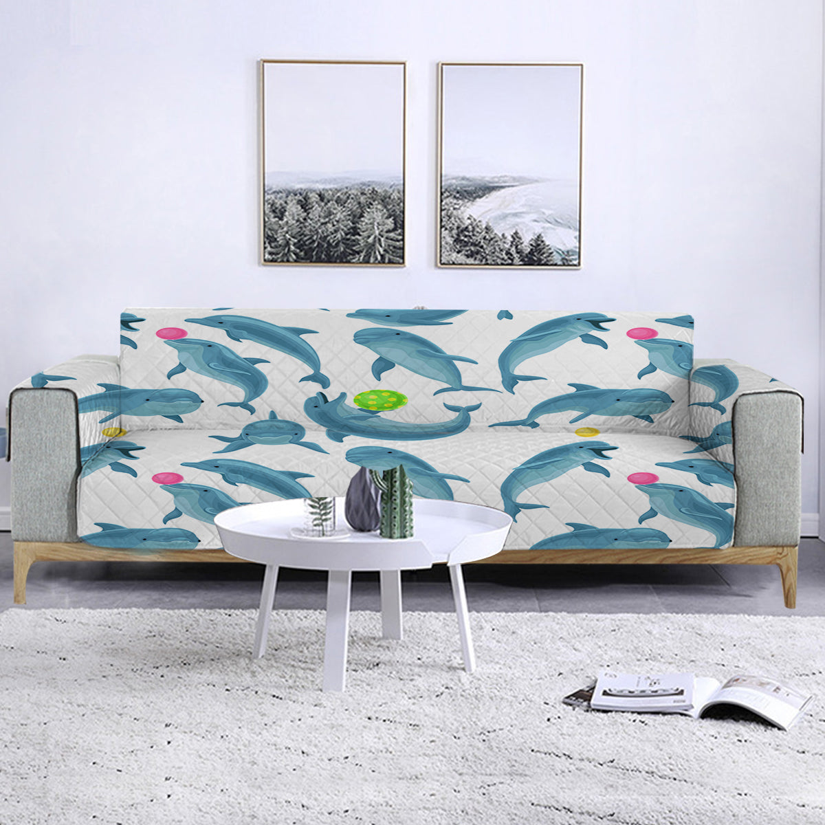 Premium Dolphins Soul Fins Sofa Cover - Waterproof, Stretchable Couch Protector for Pets & Kids - Perfect for Living Room, Family Room & Home Decor
