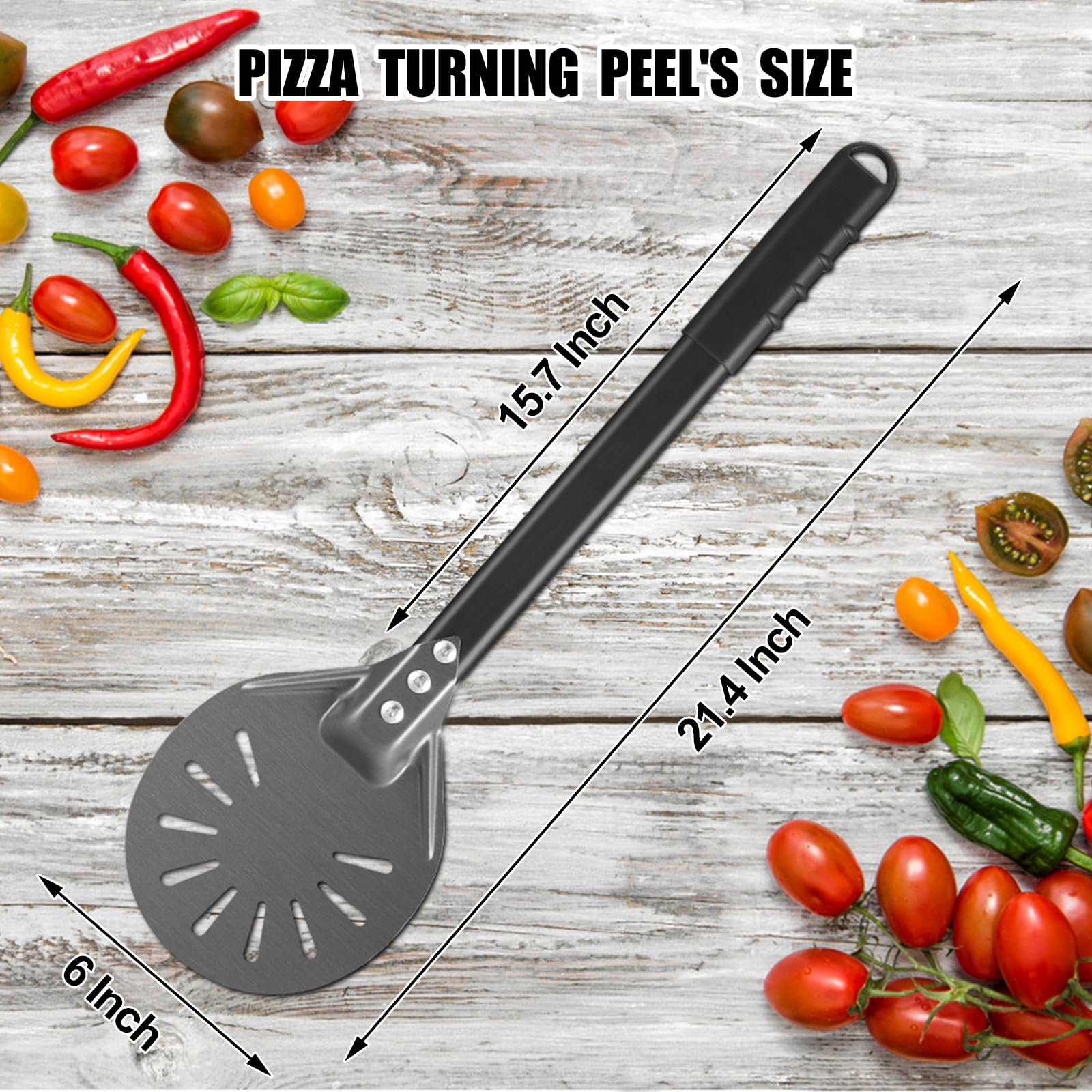 6 Inch Round Anodized Aluminum Perforated Pizza Peel Turner with Metal Handle - Professional Pizza Paddle Spinner for Outdoor Pizza Ovens - Perfect for Home Baking, Wood Fired Ovens & Restaurant Use