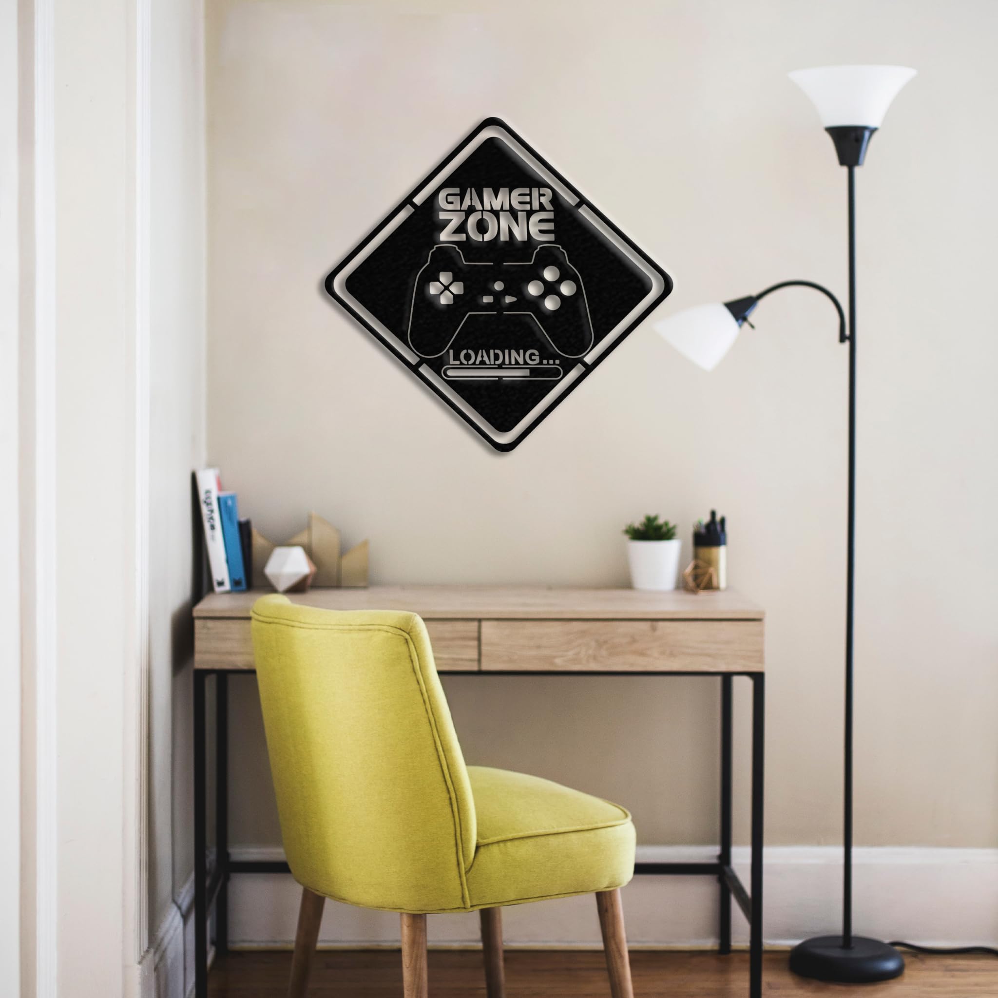 Gamer Zone Metal Wall Art - 19x19 Inches Black - Perfect for Gaming Room Decor, Man Cave & Home Office Wall Decor