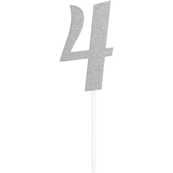 12-Piece Bulk Number 4 Silver Glitter Cake Toppers for Birthday, Anniversary & Wedding Decorations - Perfect for Cupcakes, Cakes & Desserts