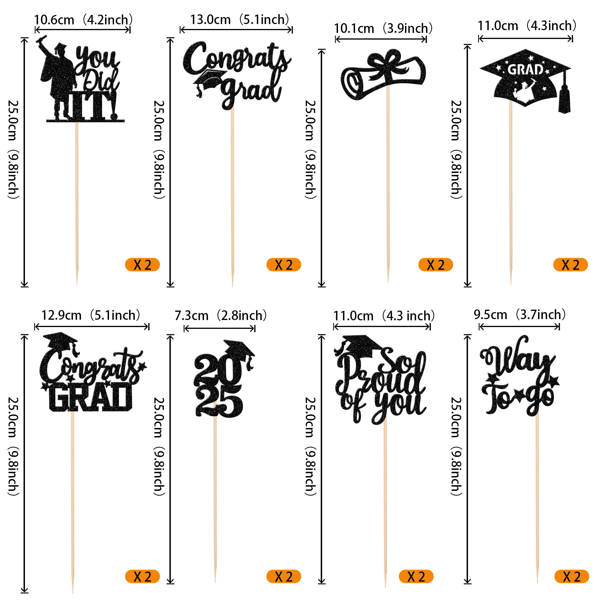Rsstarxi 16 Pack Graduation Centerpieces 2025 - Double Sided Glitter Class of 2025 Table Toppers - So Proud of You Congrats Grad Decorations - Perfect for High School & College Graduation Parties, Ceremonies & Photo Backdrops (Black)