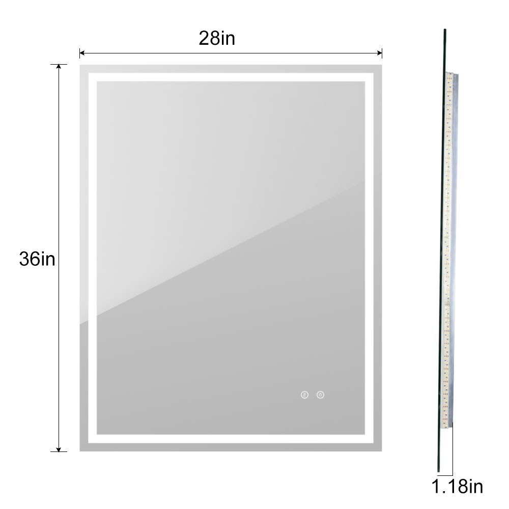 36 x 28 Inch LED Bathroom Mirror with Lights - Dimmable Touch Control, Anti-Fog & Waterproof, Wall Mounted Vanity Mirror with Plug - High CRI>90 for Flawless Makeup - Perfect for Bedroom, Bathroom, Dressing Room & Salon Use