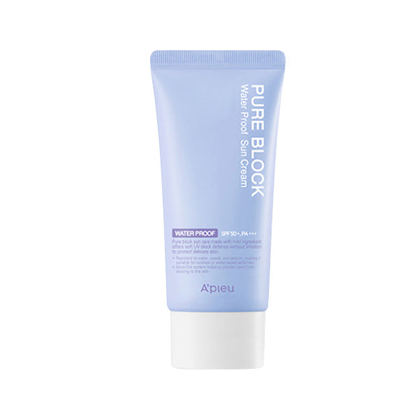 A'pieu Pure Block Natural Waterproof Sun Cream SPF50+ PA+++ 50ml - Daily Sun Protection for Face & Body, Ideal for Outdoor Activities, Swimming & Beach Days