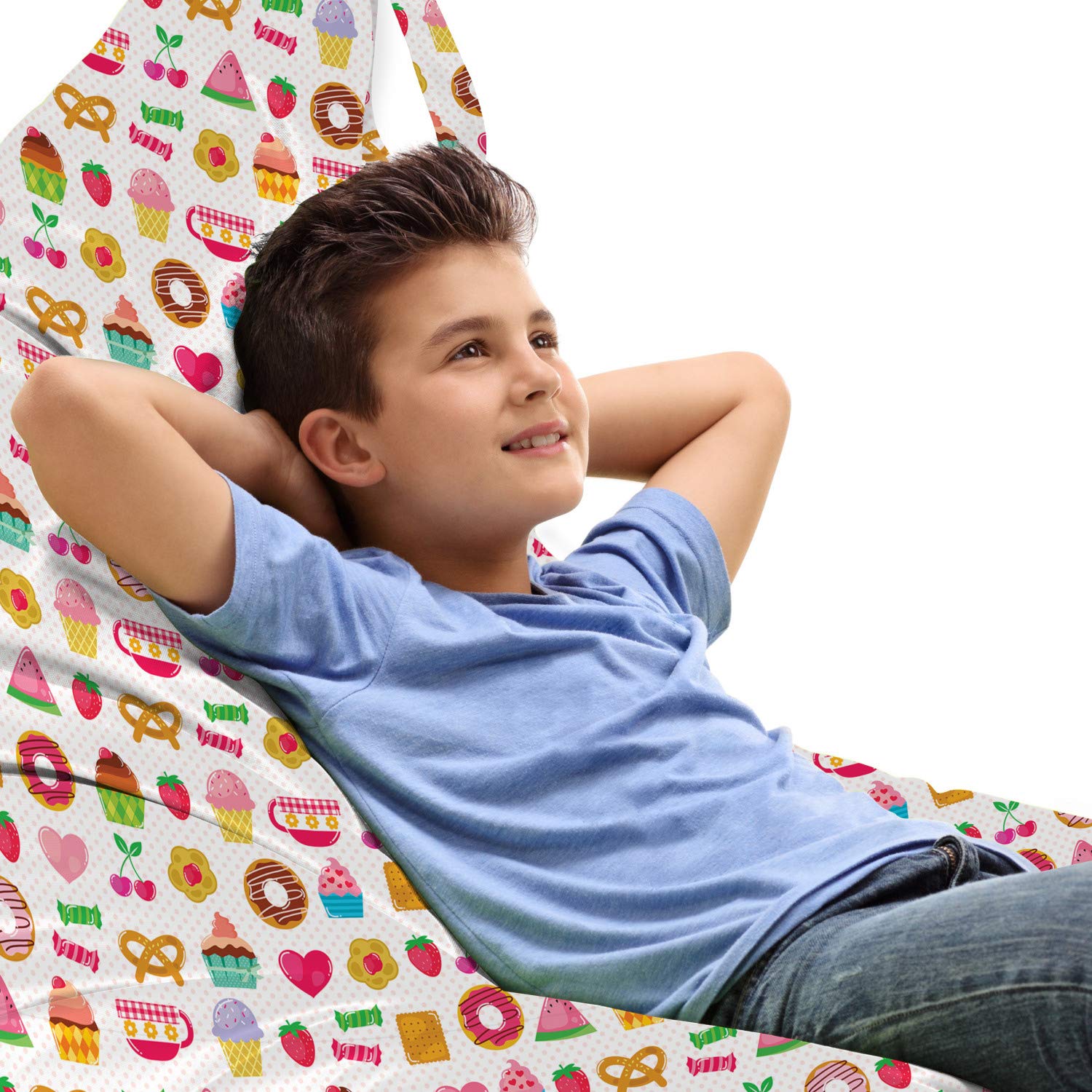 Ambesonne Tea Party Lounger Chair Bag - Large Capacity Storage Organizer with Handle for Candy, Cookies & Fruits | Multicolor Cheerful Design | Perfect for Picnics, Beach Trips & Outdoor Gatherings