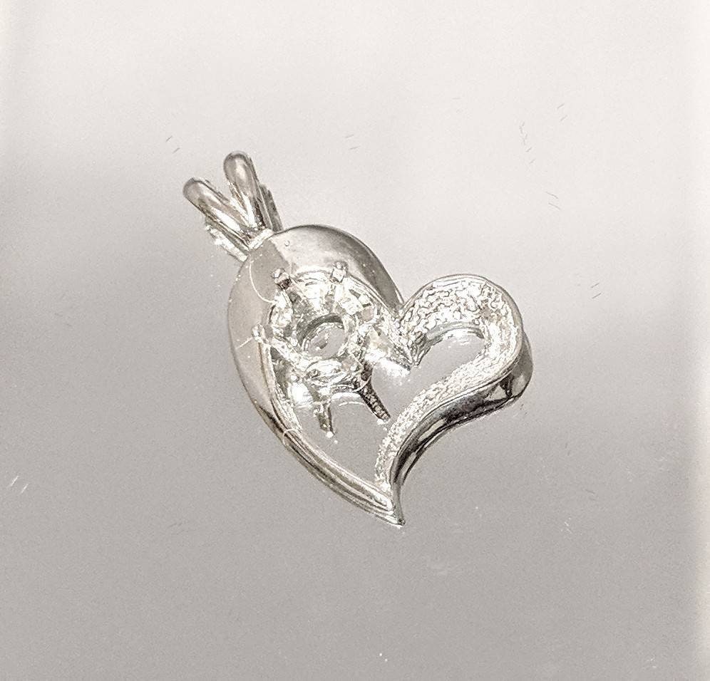 Solid Sterling Silver or 14K Gold 4mm/6mm Round Semi-Textured Heart Pendant Setting - Handmade in USA - Perfect for Necklaces, Bracelets & Jewelry Making