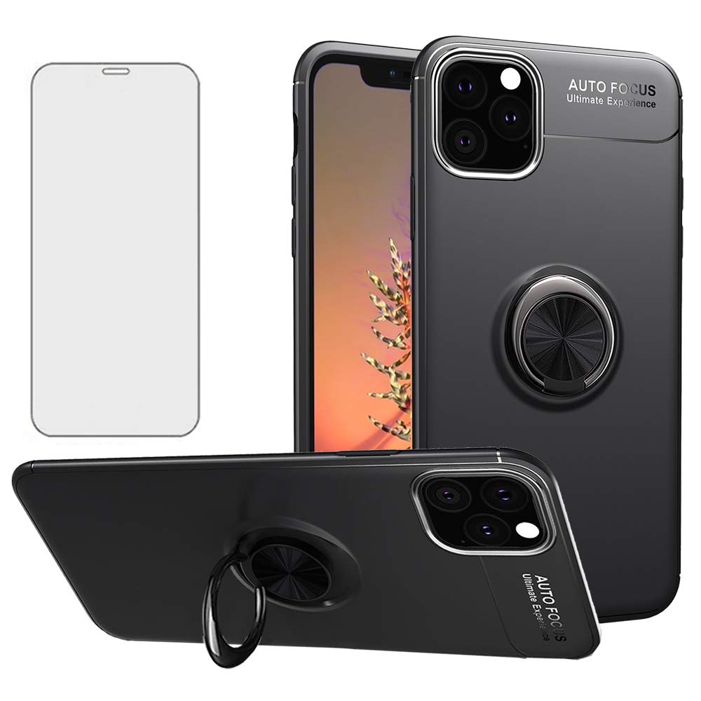 Premium iPhone 11 Case with Tempered Glass Screen Protector & Ring Holder - Shockproof Silicone TPU Cover for iPhone 11 (6.1