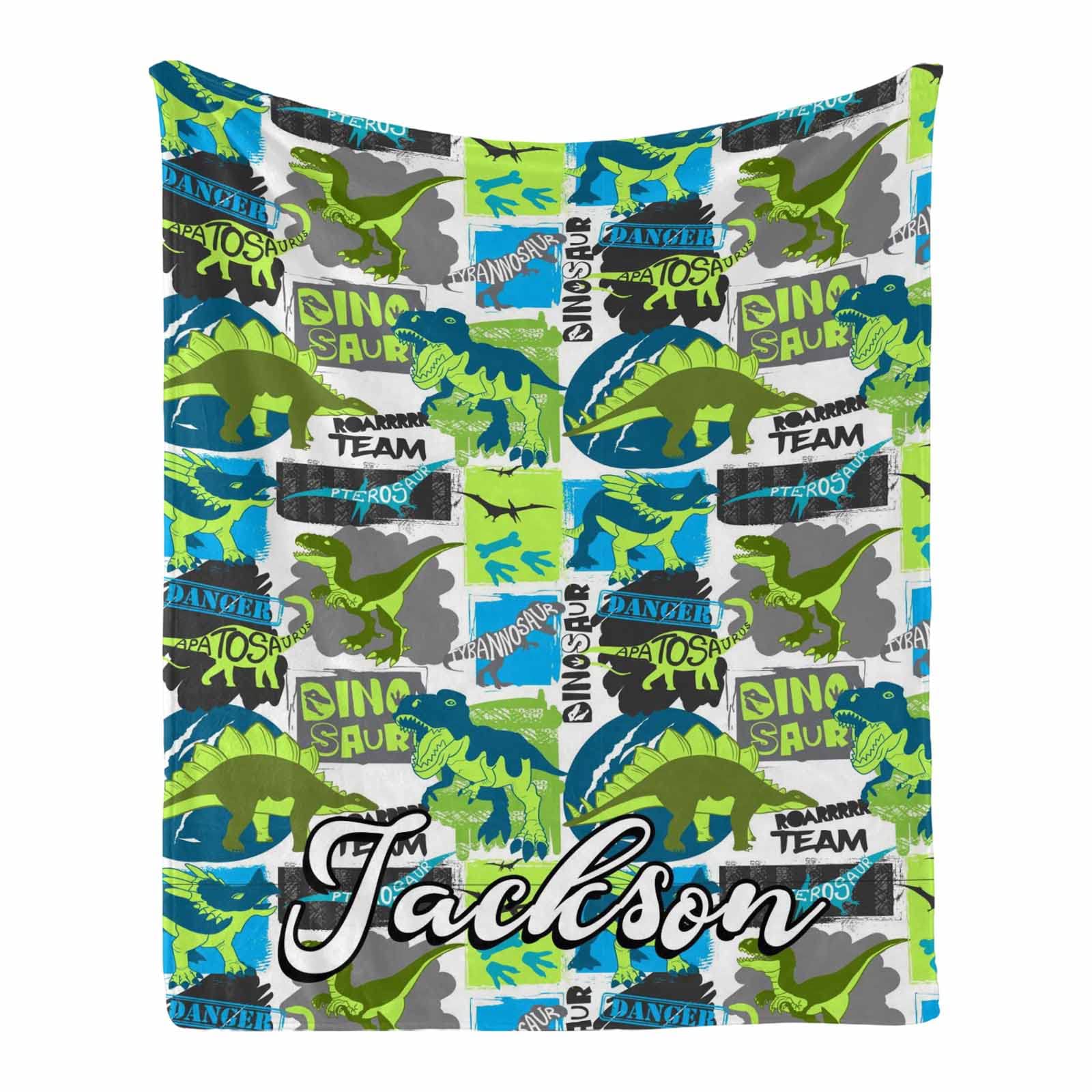 Personalized Dinosaur Blanket for Kids - Custom Name Fleece Throw with Educational Dino Patterns - Super Soft 40