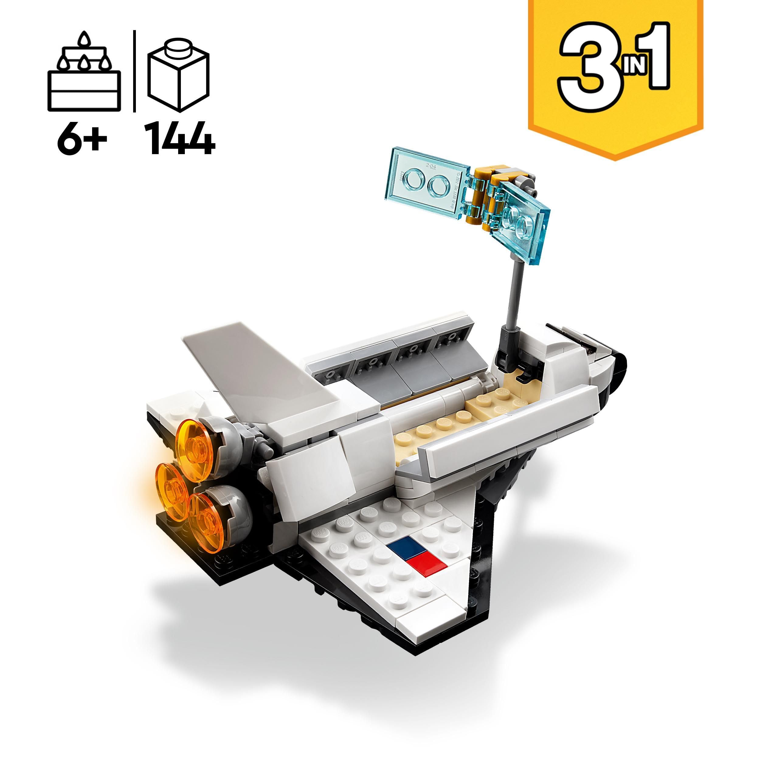 LEGO Creator 3-in-1 Space Shuttle Building Kit - STEM Educational Toy for Kids Ages 6+ | Build Spaceship, Astronaut or Space Station | Perfect Birthday & Holiday Gift for Boys & Girls - 31134 | Fun Space Exploration Play for Creative Learning
