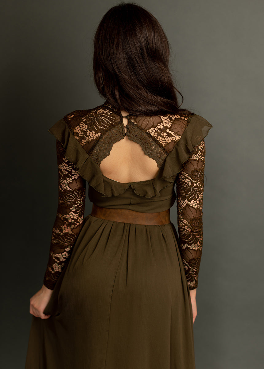 Sveta Army Green Dress for Women | Casual & Party Wear | Elegant Midi Dress for Date Night & Office