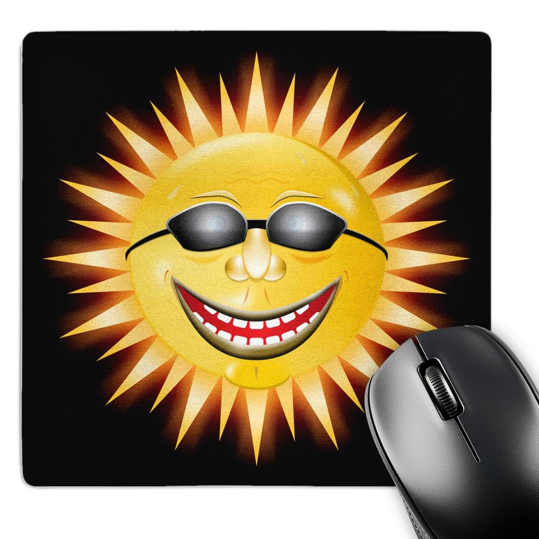 3D Rose Happy Sunny Face Mouse Pad - 8x8 Inches Non-Slip Computer Mousepad with Smiling Sunshine Sunglasses Design (mp_18159_1) - Perfect for Office, Gaming & Home Workspace Accessories