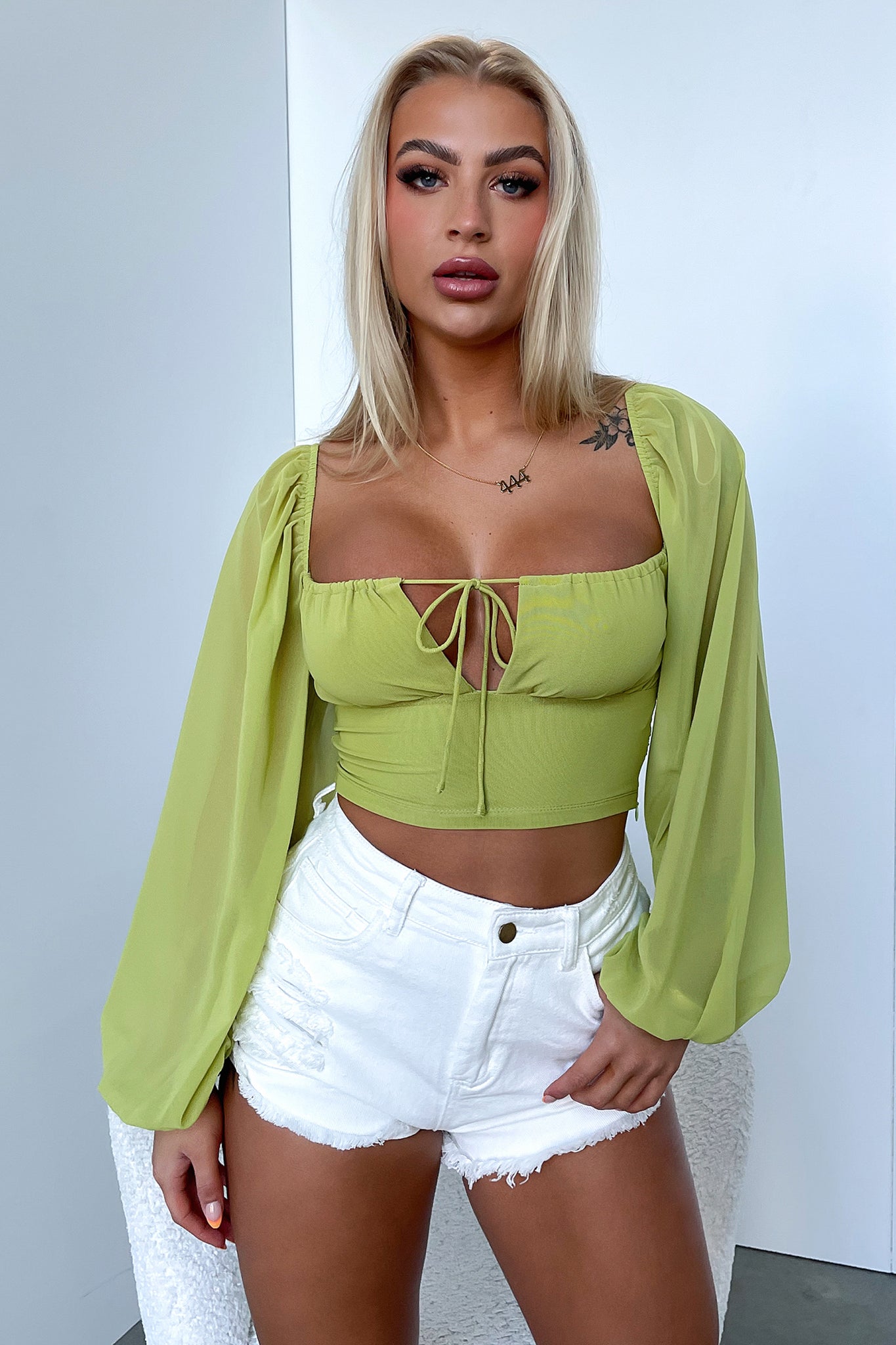 Inez Crop Top - Women's Fashion Green T-Shirt for Casual Wear, Summer Outfits & Street Style
