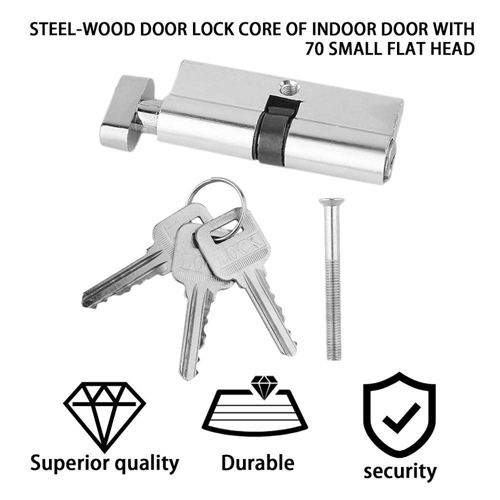 High Security Anti-Pick Door Lock Cylinder - 70mm Aluminum Metal Anti-Snap Anti-Drill Lock with 3 Keys (Silver) - Ideal for Home, Office & Apartment Security Protection