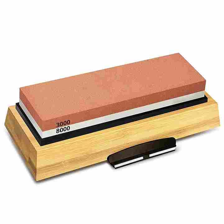 Premium Yakushi Whetstone 3000/8000 Grit Dual-Sided Sharpening Stone with Bamboo Base - Professional Knife Sharpener for Kitchen Chefs & Home Cooks - Perfect for Japanese Knives, Hunting & Pocket Knives Maintenance