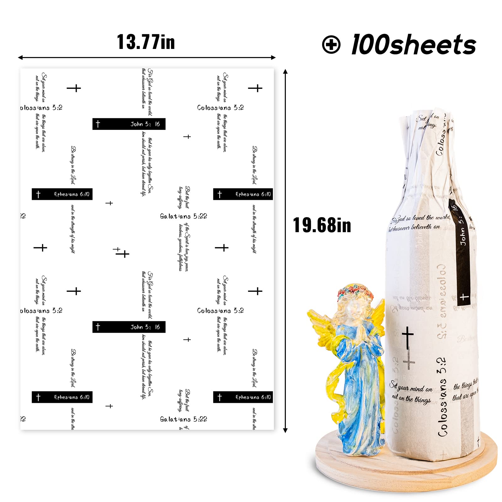 Hi Sasara 100 Sheets White with Black Bible Verse Tissue Paper - 14 x 20 Inch Christian Gift Wrapping Paper for Bible Study Groups, Church Events & Religious Gift Bags