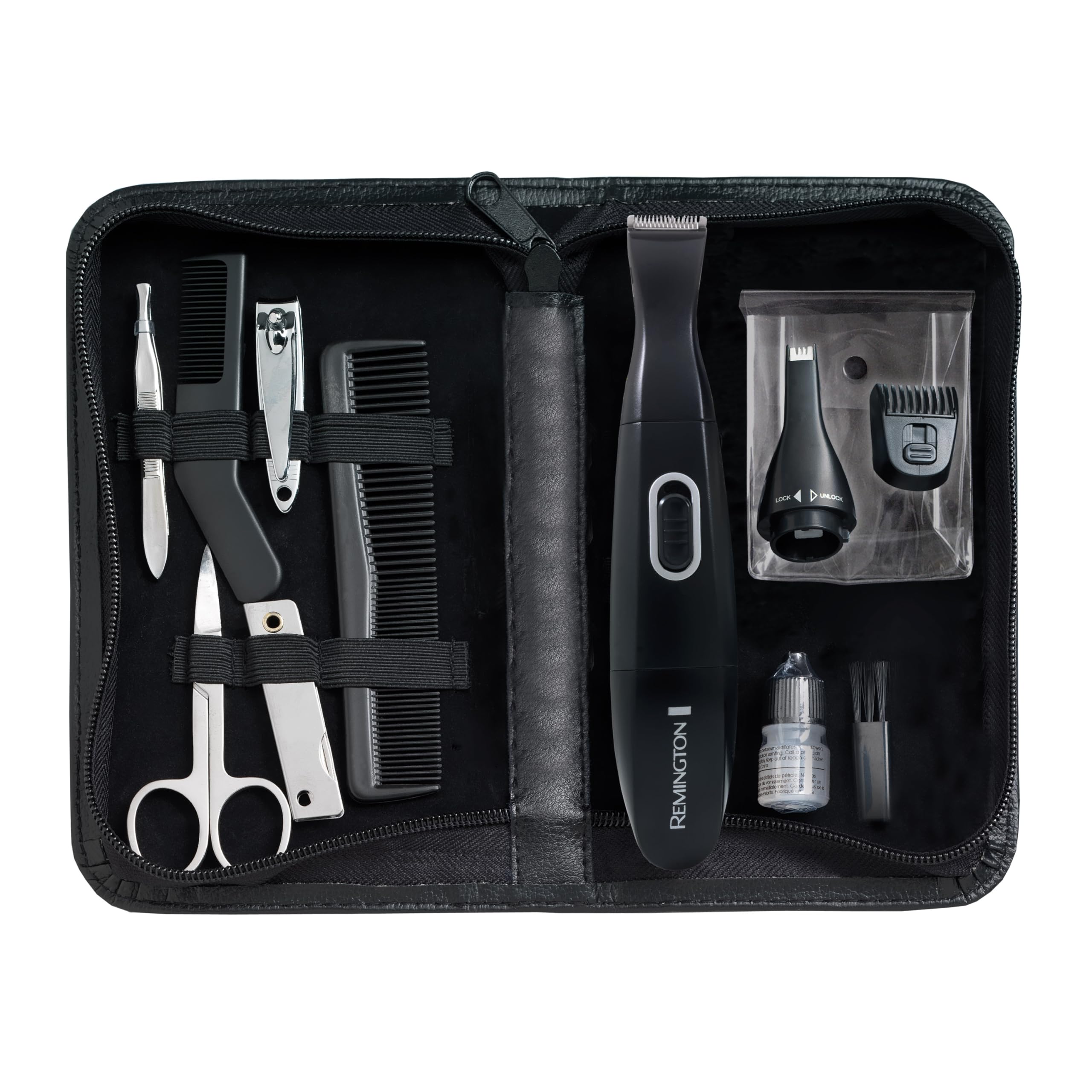 Remington Precision Grooming Travel Kit for Men - Compact Black Beard & Hair Care Set with Travel Case | Perfect for Business Trips, Vacations & Gym Essentials