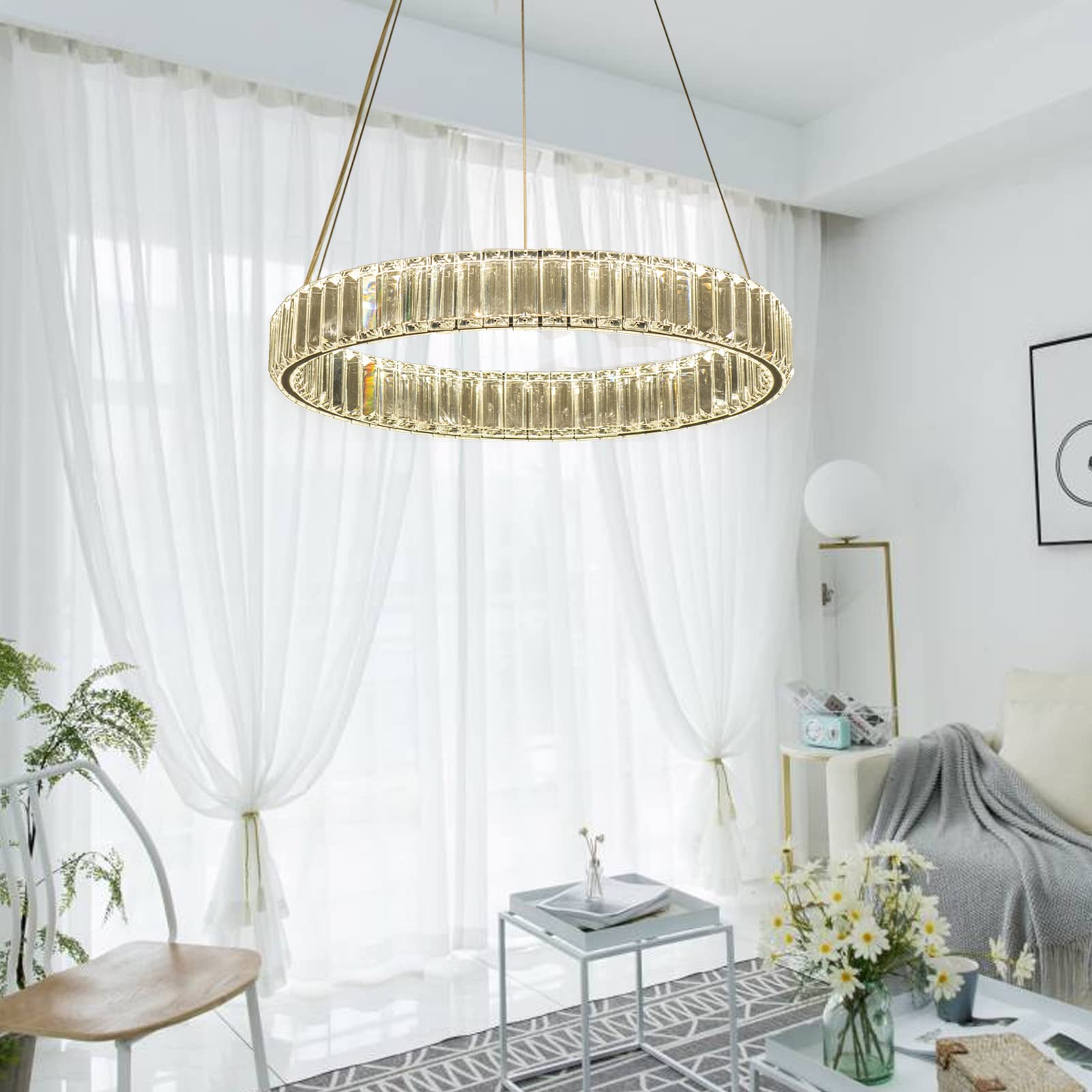 Modern Crystal Chandelier LED Dimmable Pendant Light with Remote Control - 24