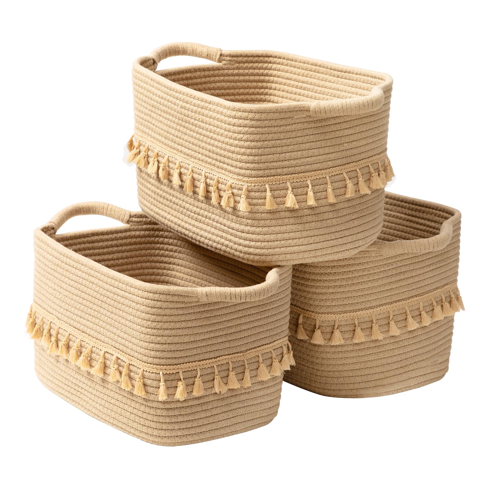 3-Pack TeoKJ Cotton Rope Storage Baskets - Organizer for Toys, Clothes & Blankets - Decorative Woven Jute Bins for Living Room, Nursery, Bathroom - Perfect for Home Organization & Stylish Storage Solutions