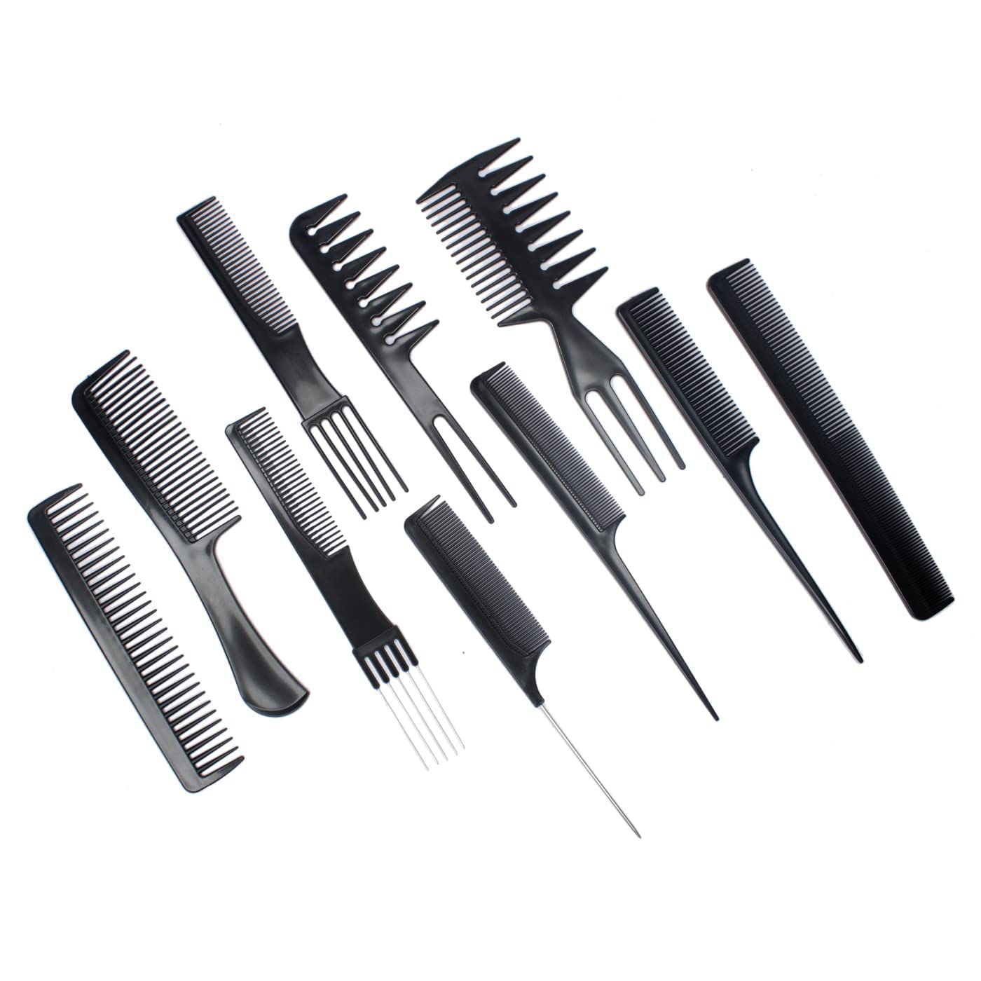SHOPCASH 10-Piece Professional Plastic Hair Comb Set - Salon Styling Tools for Hair Cutting, Barber Kits & Home Use | Multipurpose Combs for Styling, Detangling & Grooming (Great for Salons, Barbershops & Personal Care)