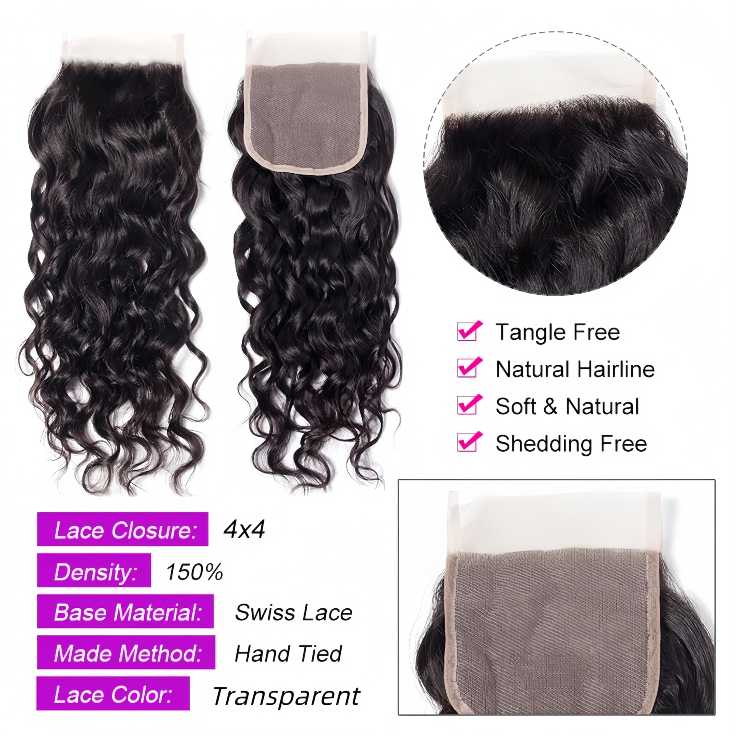 Foruiya 4 Bundles Brazilian Human Hair Weave with T Lace Closure 10/10/10/10+10