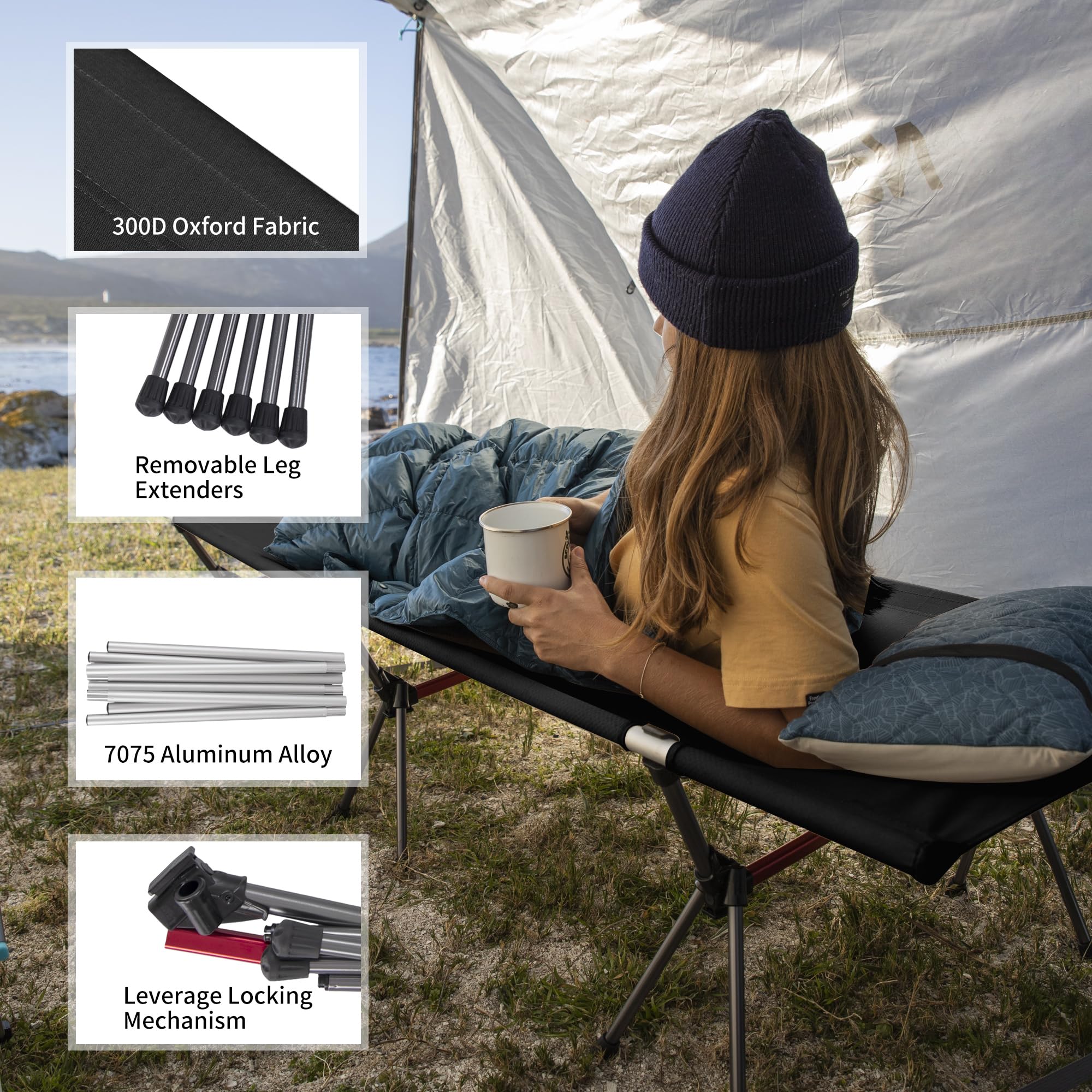 Naturehike ArmyWild Camping Cot with Leg Extenders - Ultralight Folding Backpacking Cot Supports 330lbs - Portable Camping Bed for Outdoor Adventures, Hiking, Travel & Home Use - Perfect for Camping, Backpacking & Emergency Preparedness