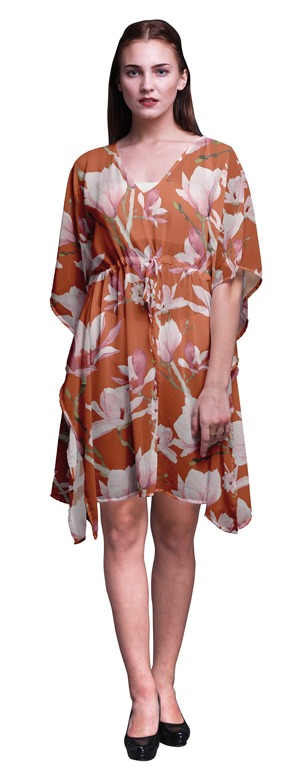 Bimba Women's Short Caftan Midi Dress - Beach Cover Up, Swimwear Cover Up, Summer Boho Kaftan Dress for Pool, Vacation & Resort Wear