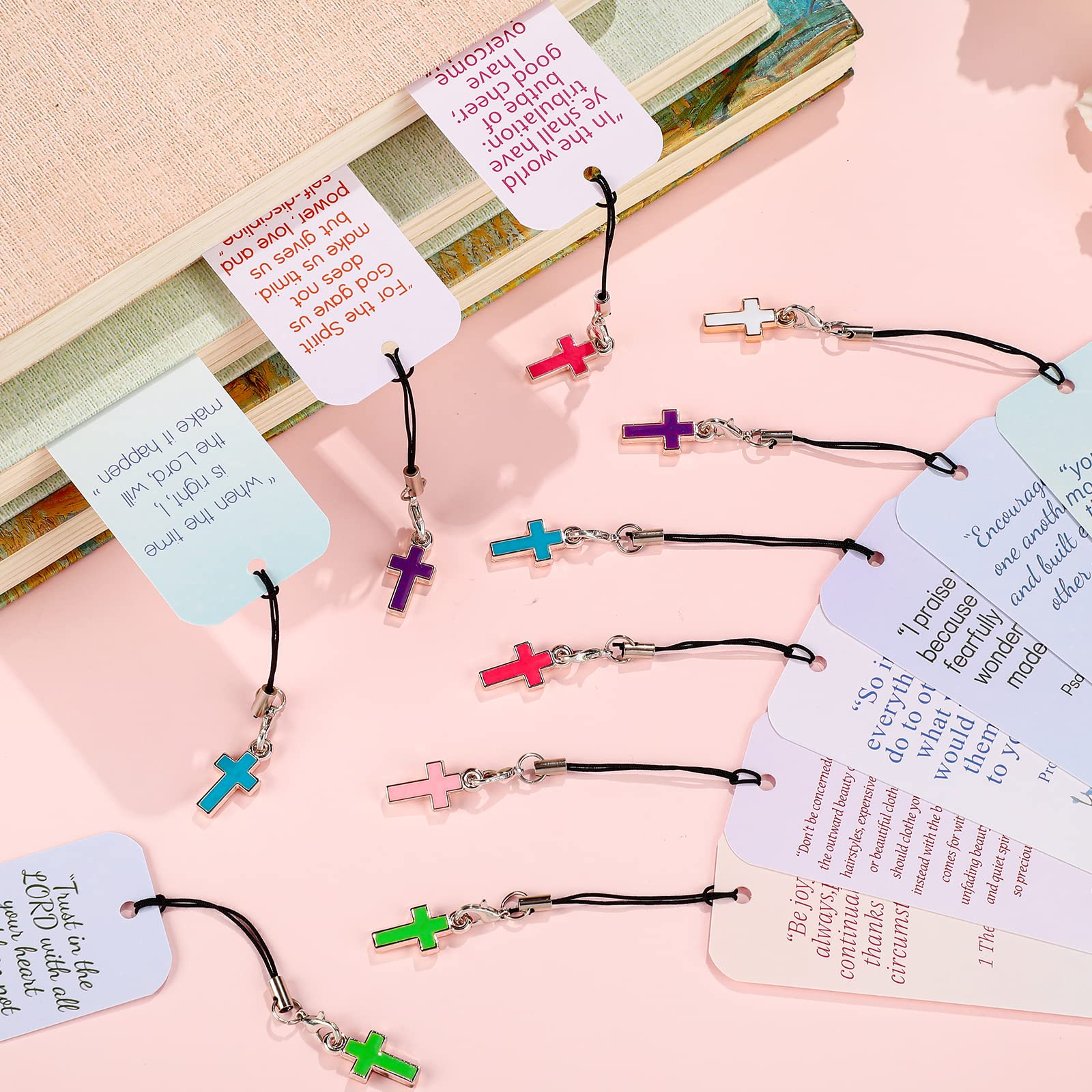 24 Pcs Christian Bookmarks with Cross Pendants - Inspirational Bible Verse Scripture Book Marks for Women, Motivational Religious Gifts for Church, Bible Study & Daily Reading Supplies - Perfect for Church Groups, Bible Study & Personal Devotion Time