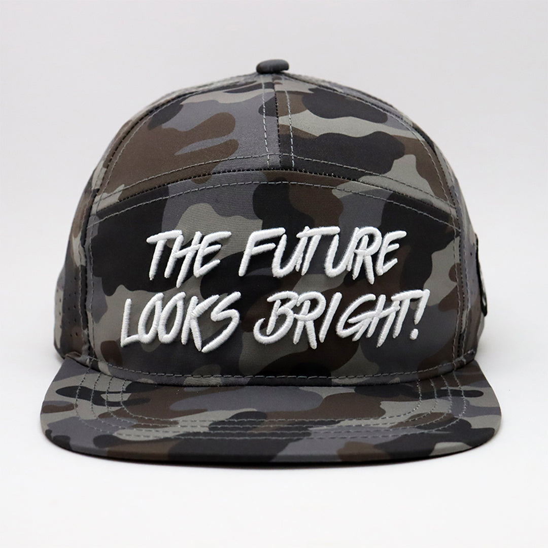 Future Looks Bright Light Brown Camo Flat Bill Waterproof Perforated Snapback Hat - Stylish Outdoor Baseball Cap for Hiking, Fishing & Casual Wear
